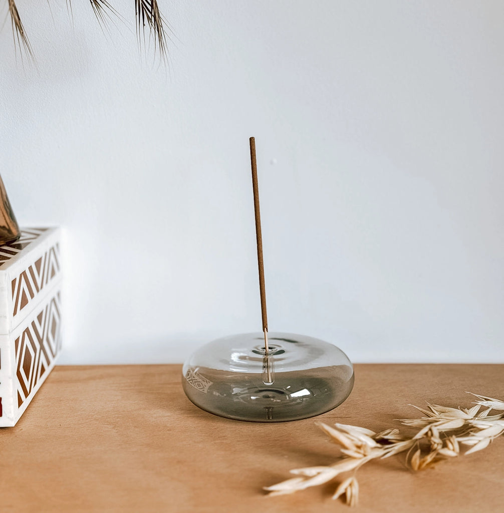 Round Grey Glass Incense Holder made by Maegen for byFoke