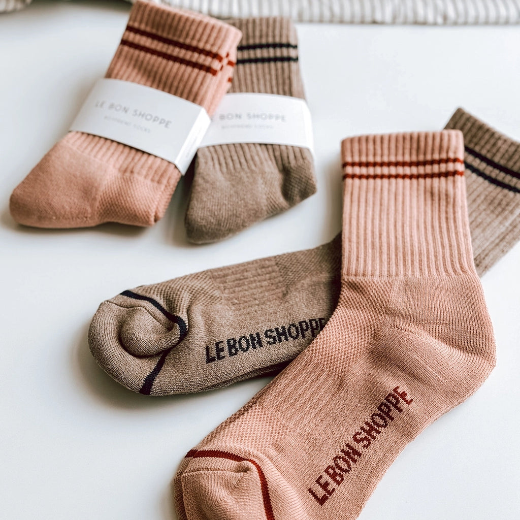 Le Bon Shoppe Boyfriend socks in vintage pink and cocoa.  byFoke.