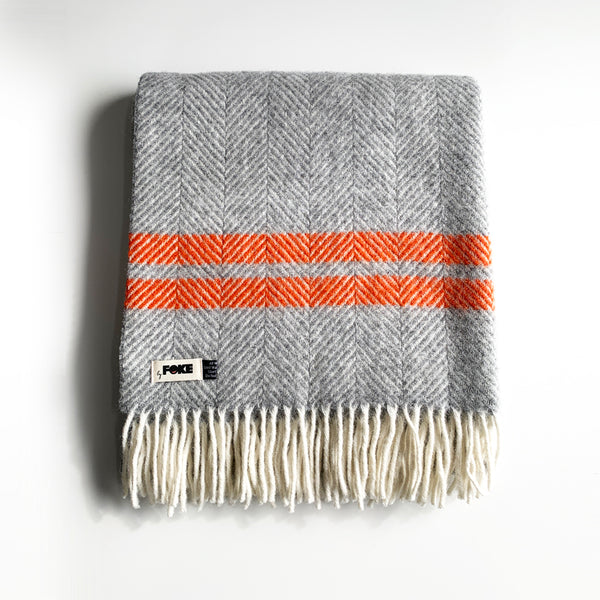 Herringbone Pure New Wool Blanket in Grey & Pumpkin