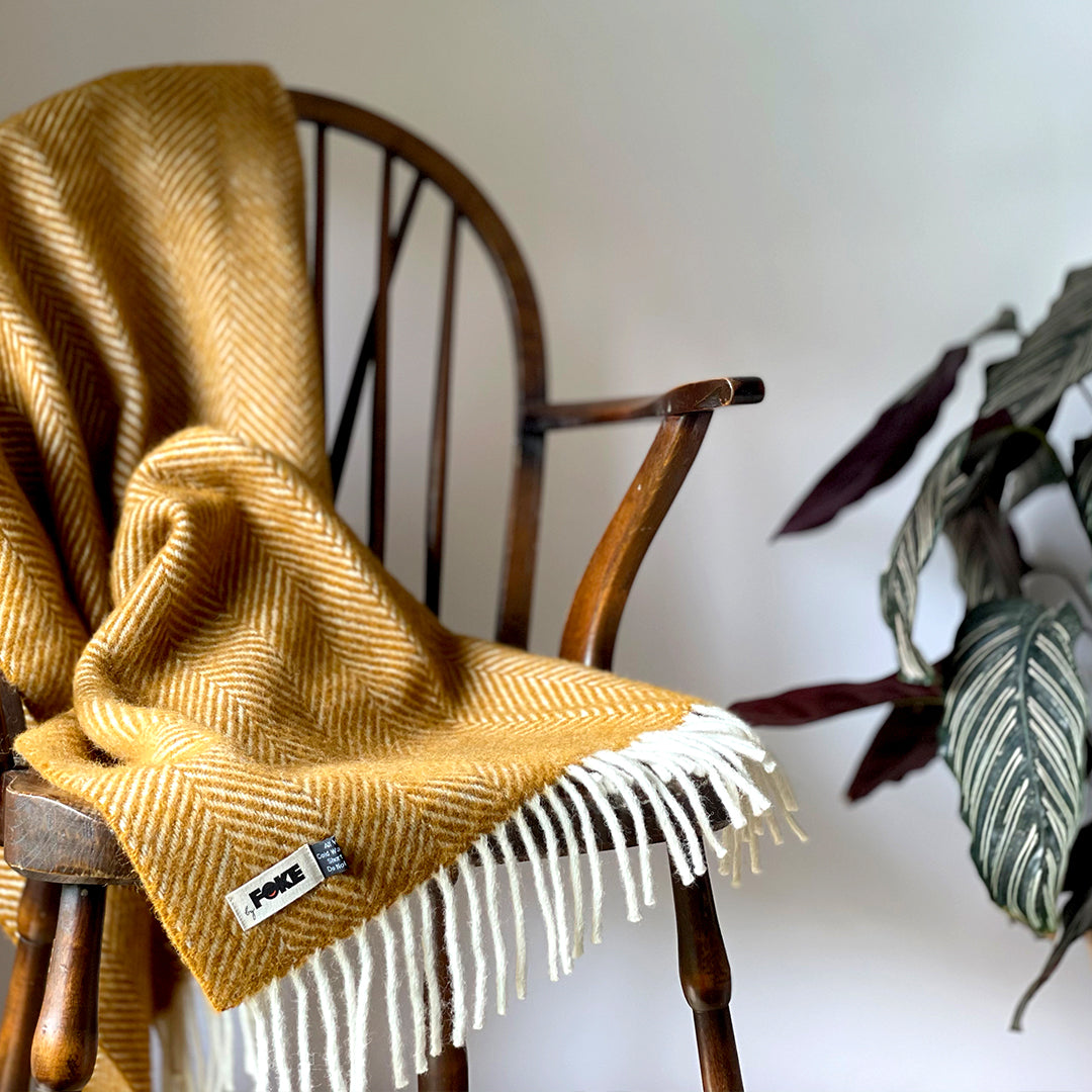 Herringbone Pure New Wool Blanket in Mustard