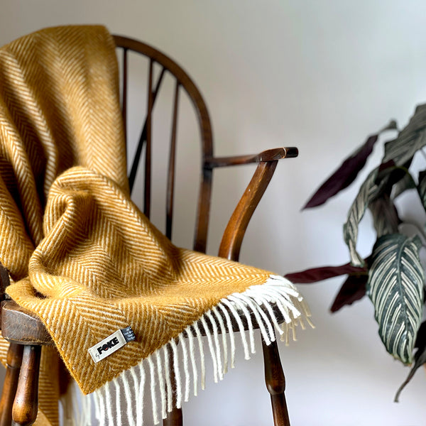 Herringbone Pure New Wool Blanket in Mustard