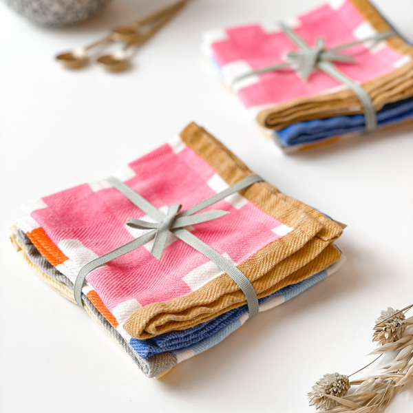 Cotton Cocktail Napkins Check Pattern