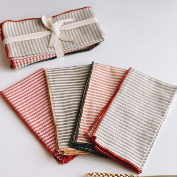 Striped Napkins with Embroidered Trim